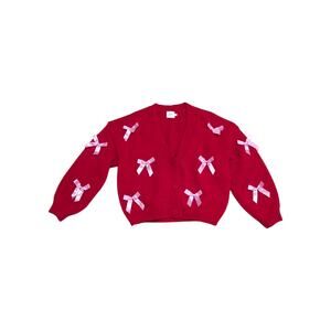Luna Ivy Bow Ribbon Red Cardigan Sweater Womens X-Small Oversized Coquette Girly